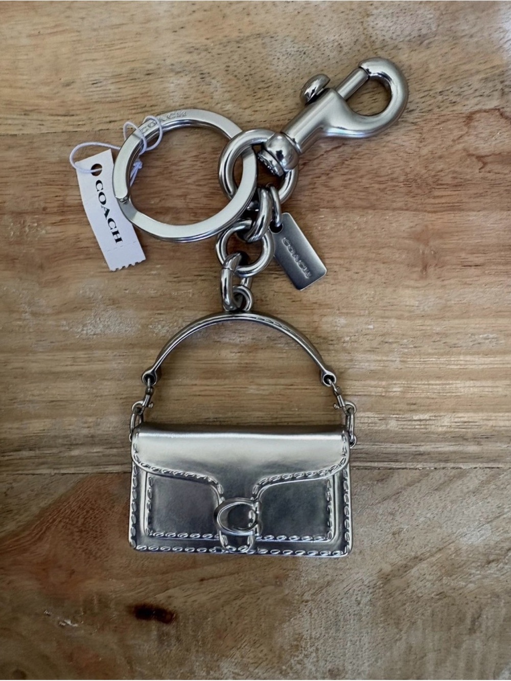 Coach Silver-tone Handbag Charm Keychain